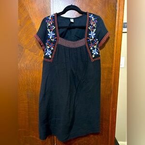 Old Navy Black Midi Dress with Floral Embroidery